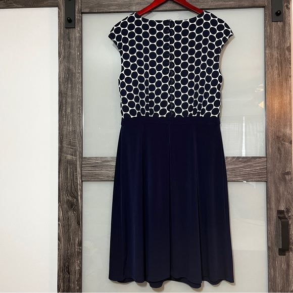 Connected Apparel Navy Polkadot Dress Women's Size 12 Career Office Cap Sleeve - Picture 3 of 7